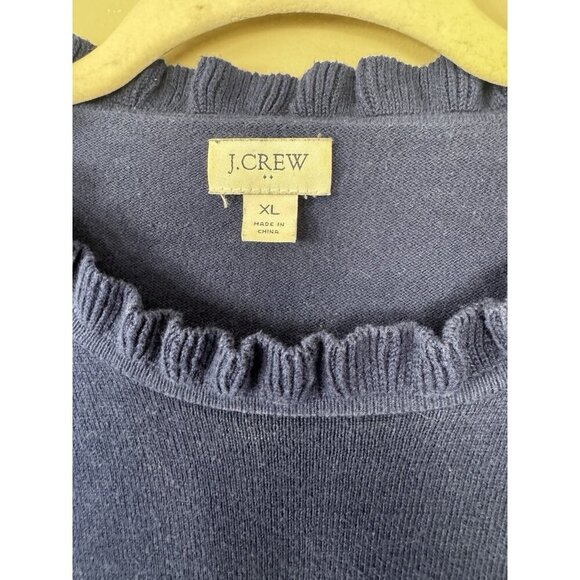 J.Crew Navy Ruffle Neck Sweater XL Button Detail Preppy Romantic Fall Layer - Picture 3 of 8